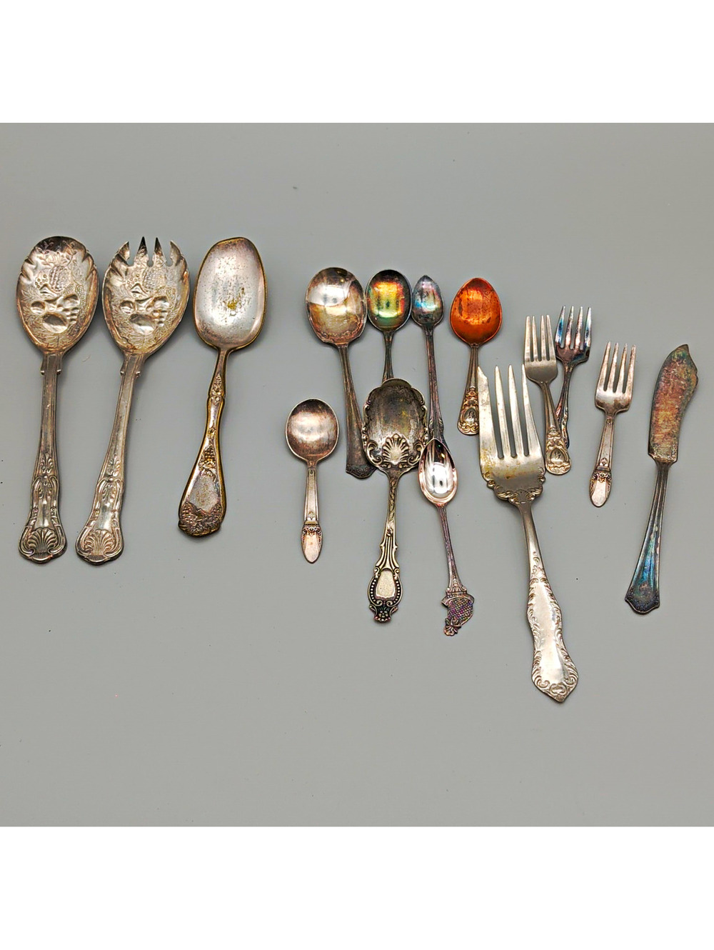 Flatware Mixed Serving Utensil Set Floral Handles Victorian, Spoons/Forks